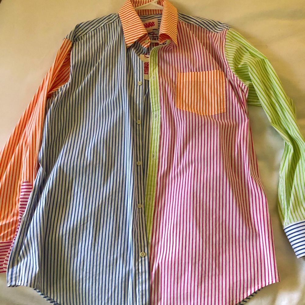 SOLID & STRIPED Button down multi colorblock stripe shirt